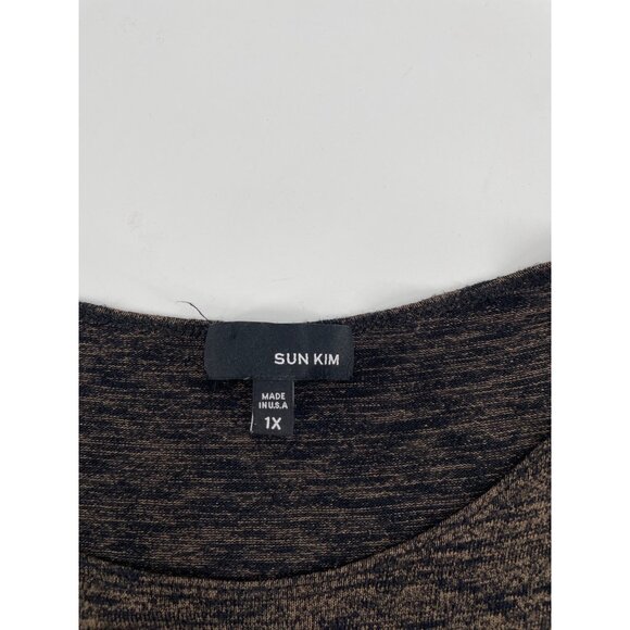 Sun Kim Womens Plus Size 1X Oversized Tunic Top Long Sleeve Rayon Brown Marled - Picture 4 of 7